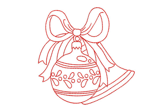 Redwork Christmas Ornament and Bell Embroidery Design