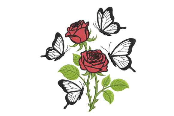 Rose & Butterfly Garden Embroidery Design