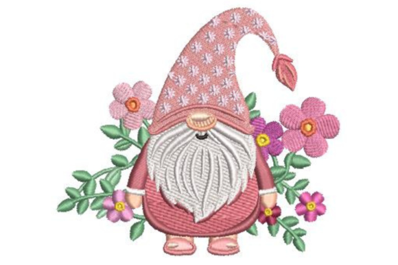 Spring Flower Gnome Embroidery Design