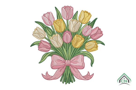 Spring Tulip Floral Bow Embroidery Design