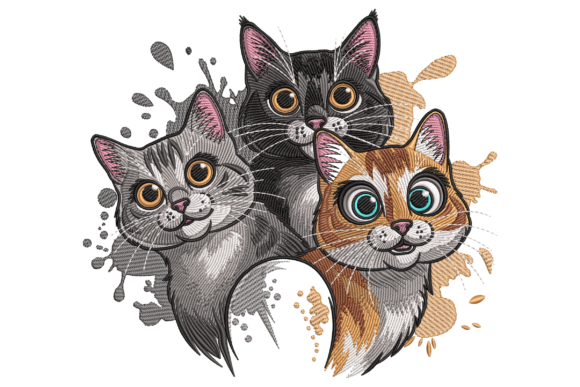 Three Cute Cats Embroidery Design