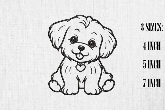 Valentine Cute Maltese Dog Embroidery Design