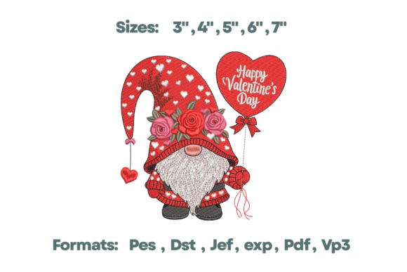 Valentine Floral Gnome Embroidery Art