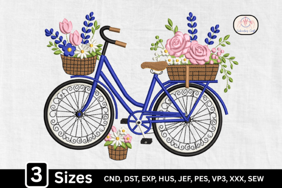 Vintage Bike Floral Bicycle Embroidery Design