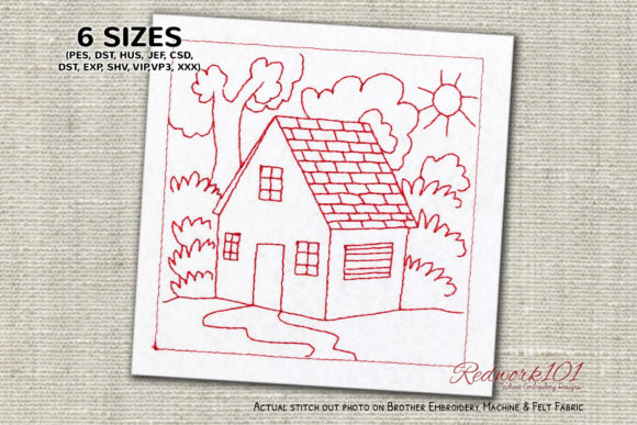 Home Surrounded by Nature Redwork Embroidery Design