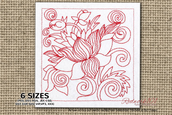 Lotus Redwork Embroidery Design