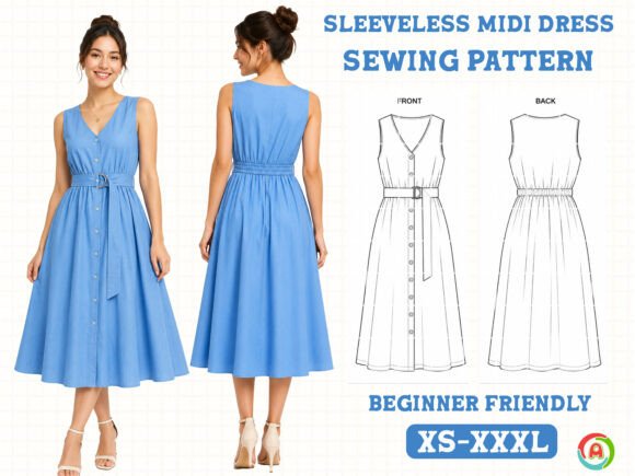 Sleeveless Midi Dress Sewing Pattern