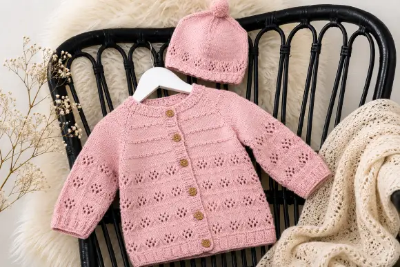 Malva Cardigan and Beanie Baby Set Knitting Pattern