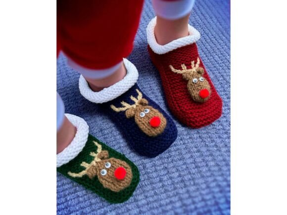 Reindeer Christmas Slippers Rudolph Knitting Pattern