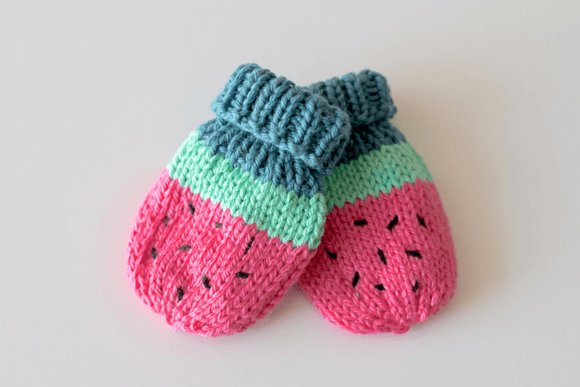 Watermelon Mittens Knitting Pattern