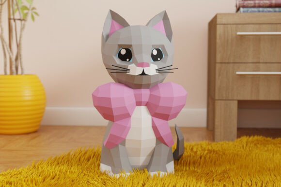 3D Papercraft Cat with Bow