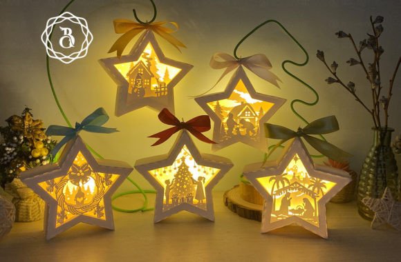 Combo Christmas Hanging Star Lanterns SVG