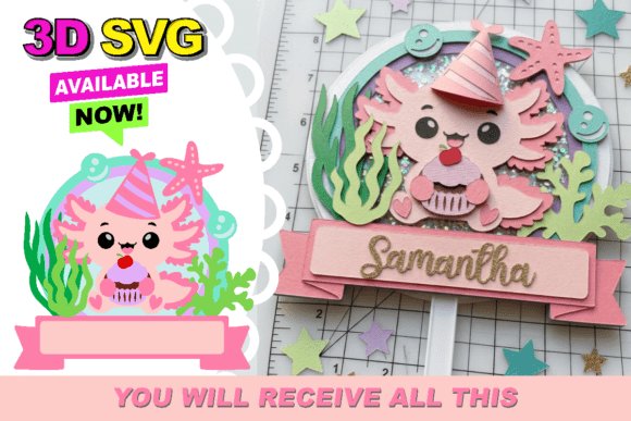 Axolotl Birthday Shaker 3D Cake Topper
