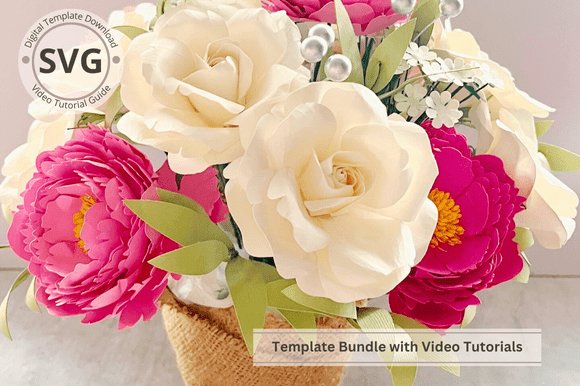 Potted Paper Roses & Peony Flower SVG