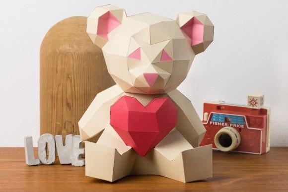 Valentine's Teddy Bear Paper Sculpture